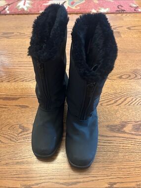 totes Black Faux-Fur Lined Winter & Rain Boots